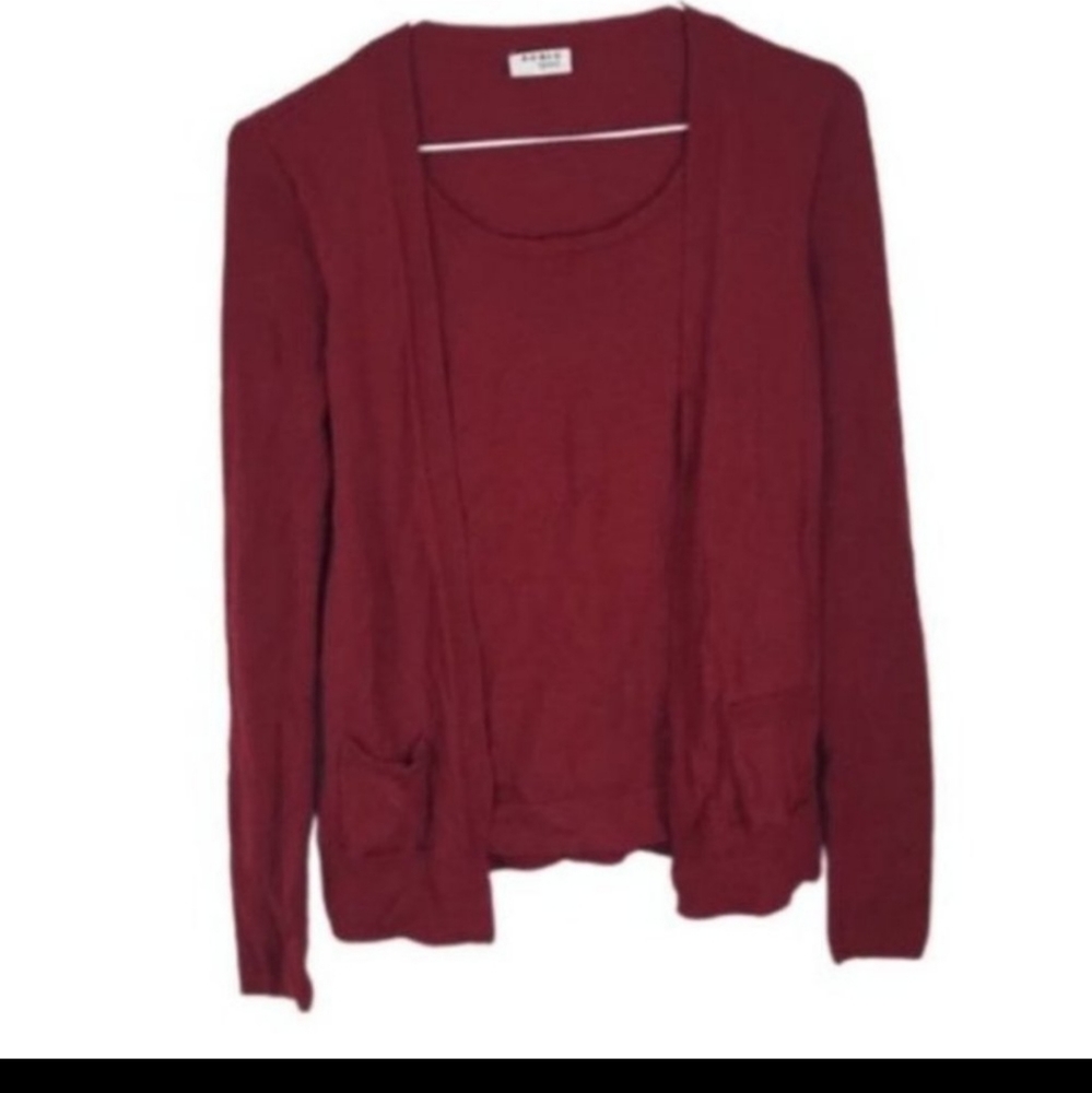Akris Punto Fooler/Twofer Built-In Cardigan Top - Size 4 - 100% Wool, Red, Mock